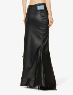 Drawstring-waist Asymmetric-hem Stretch-recycled Polyester Maxi Skirt -Reis Clothing Shop R04187990 BLACK ALT03