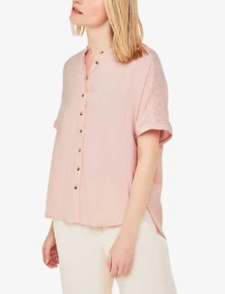 Whistles Maisie Shirred-sleeve LENZING™ Viscose-blend Blouse -Reis Clothing Shop R04188054 PINK ALT02