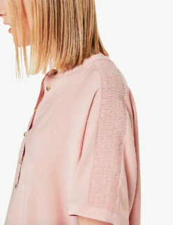 Whistles Maisie Shirred-sleeve LENZING™ Viscose-blend Blouse -Reis Clothing Shop R04188054 PINK ALT04