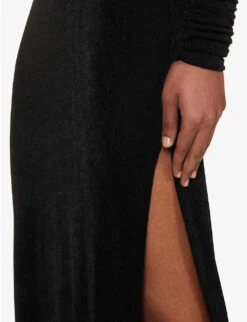 ROTATE Birger Christensen V-neck Hooded Stretch-recycled Polyester Maxi Dress -Reis Clothing Shop R04188250 BLACK ALT05