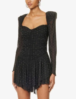 ROTATE Birger Christensen Crystal-embellished Brand-charm Recycled-stretch Polyester Mini Dress -Reis Clothing Shop R04188255 BLACK ALT02