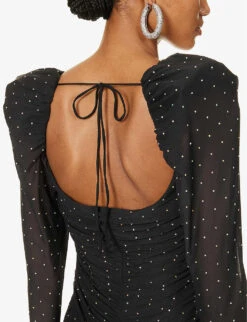 ROTATE Birger Christensen Crystal-embellished Brand-charm Recycled-stretch Polyester Mini Dress -Reis Clothing Shop R04188255 BLACK ALT04