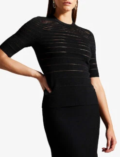 Ted Baker Kahlen Crew-neck Short-sleeve Knitted T-shirt 6 Ted Baker Kahlen Crew-neck Short-sleeve Knitted T-shirt -Reis Clothing Shop R04189322 BLACK ALT02