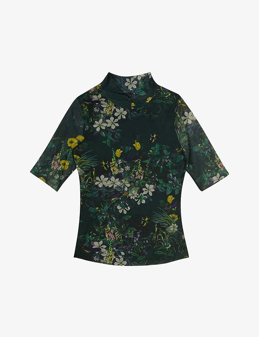 Ted Baker Gorgee Floral-print High-neck Stretch-recycled Polyester Top 1 Ted Baker Gorgee Floral-print High-neck Stretch-recycled Polyester Top