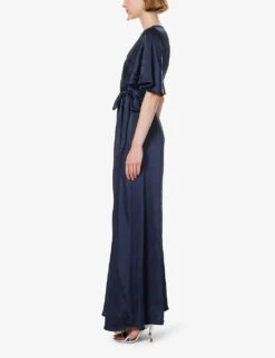Wrap-over Short-sleeved Woven Maxi Dress -Reis Clothing Shop R04189814 MIDNIGHT ALT02