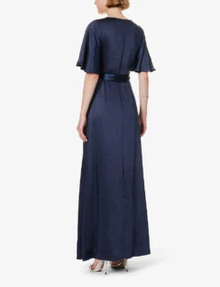 Wrap-over Short-sleeved Woven Maxi Dress -Reis Clothing Shop R04189814 MIDNIGHT ALT03