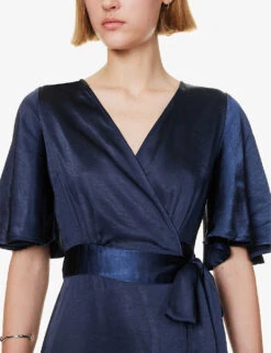 Wrap-over Short-sleeved Woven Maxi Dress -Reis Clothing Shop R04189814 MIDNIGHT ALT04