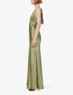 Cowl-back Sleeveless Satin Maxi Dress -Reis Clothing Shop R04189829 MOSSGREEN ALT02