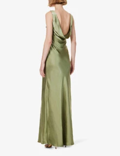 Cowl-back Sleeveless Satin Maxi Dress -Reis Clothing Shop R04189829 MOSSGREEN ALT03