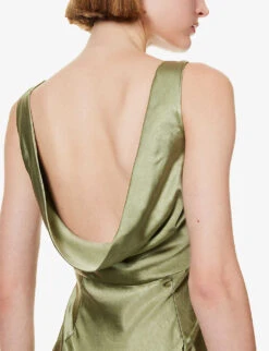 Cowl-back Sleeveless Satin Maxi Dress -Reis Clothing Shop R04189829 MOSSGREEN ALT04