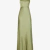 Cowl-back Sleeveless Satin Maxi Dress