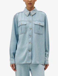 CLAUDIE PIERLOT Calisto Loose-fit Long-sleeve Woven Shirt -Reis Clothing Shop R04189873 DENIMJEAN ALT02