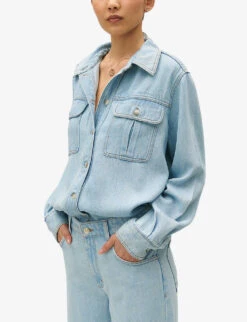 CLAUDIE PIERLOT Calisto Loose-fit Long-sleeve Woven Shirt -Reis Clothing Shop R04189873 DENIMJEAN ALT04