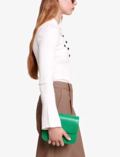 Maje Mipolo Button-neck Long-sleeve Stretch-knit Polo -Reis Clothing Shop R04190026 BLANC ALT02