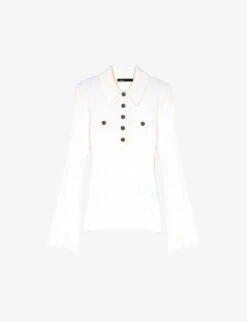 Maje Mipolo Button-neck Long-sleeve Stretch-knit Polo