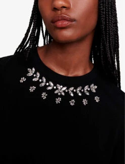 Maje Toukana Crystal-embellished Cotton T-shirt -Reis Clothing Shop R04190034 NOIRGRIS ALT04