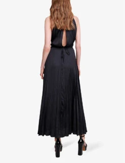 Maje Villy Halter-neck Pleated Satin Maxi Dress -Reis Clothing Shop R04190056 NOIRGRIS ALT03
