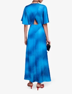 Maje Renilina Butterfly-sleeve Asymmetric-hem Satin Maxi Dress -Reis Clothing Shop R04190057 BLEUS ALT03