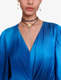 Maje Renilina Butterfly-sleeve Asymmetric-hem Satin Maxi Dress -Reis Clothing Shop R04190057 BLEUS ALT04