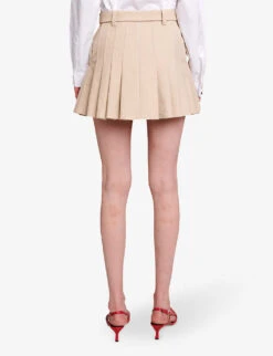 Maje Jumita Button-embellished Pleated Cotton Mini Skirt 8 Maje Jumita Button-embellished Pleated Cotton Mini Skirt -Reis Clothing Shop R04190270 NATURELS ALT03