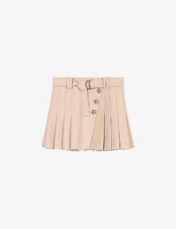 Maje Jumita Button-embellished Pleated Cotton Mini Skirt