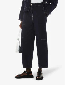 Whistles Meg Tab-detail Cargo-style Cotton-linen Blend Trousers -Reis Clothing Shop R04191511 NAVY ALT04