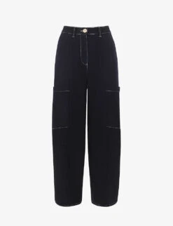 Whistles Meg Tab-detail Cargo-style Cotton-linen Blend Trousers