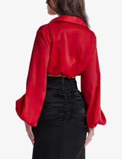 Laraine Open-neck Twist-front Silk Top -Reis Clothing Shop R04191563 CHERRY ALT03