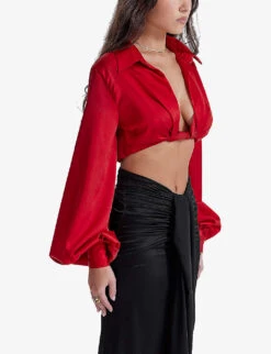 Laraine Open-neck Twist-front Silk Top -Reis Clothing Shop R04191563 CHERRY ALT04