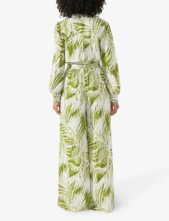 Palm-print Cropped Crepe-woven Shirt 5 Palm-print Cropped Crepe-woven Shirt -Reis Clothing Shop R04191965 GREEN ALT02