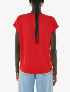Whistles Willa V-neck Cap-sleeve Organic-cotton T-shirt -Reis Clothing Shop R04192526 RED ALT03