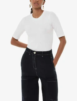 Whistles Essential Crew-neck Ribbed Stretch-woven T-shirt -Reis Clothing Shop R04192527 WHITE ALT02