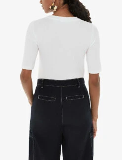 Whistles Essential Crew-neck Ribbed Stretch-woven T-shirt -Reis Clothing Shop R04192527 WHITE ALT03