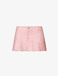 MISBHV Branded-pattern Pleated Cotton-blend Mini Skirt