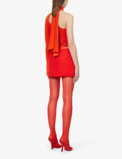 Mugler Asymmetric-neck Sheer-panel Stretch-woven Body -Reis Clothing Shop R04192659 FIRE ALT03