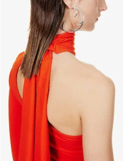 Mugler Asymmetric-neck Sheer-panel Stretch-woven Body -Reis Clothing Shop R04192659 FIRE ALT05