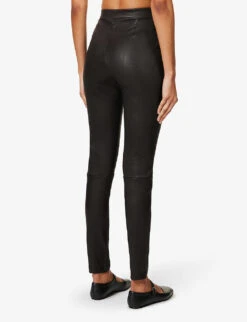 THEORY Adbelle Textured-finish High-rise Slim-leg Leather Trousers -Reis Clothing Shop R04193357 MINK ALT03