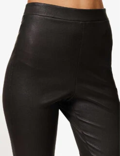 THEORY Adbelle Textured-finish High-rise Slim-leg Leather Trousers -Reis Clothing Shop R04193357 MINK ALT04