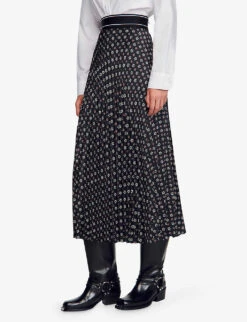 Sandro Tosca Graphic-print Woven Midi Skirt -Reis Clothing Shop R04194623 NOIRGRIS ALT02