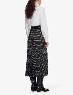 Sandro Tosca Graphic-print Woven Midi Skirt -Reis Clothing Shop R04194623 NOIRGRIS ALT03