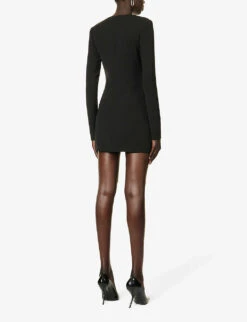 Seeran V-neck Crepe Mini Dress -Reis Clothing Shop R04195238 JETBLACK ALT03
