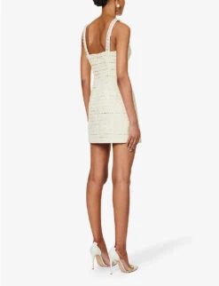 SELF PORTRAIT Diamante-embellished Bouclé-texture Woven Mini Dress -Reis Clothing Shop R04195723 YELLOW ALT03