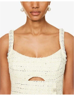 SELF PORTRAIT Diamante-embellished Bouclé-texture Woven Mini Dress -Reis Clothing Shop R04195723 YELLOW ALT05