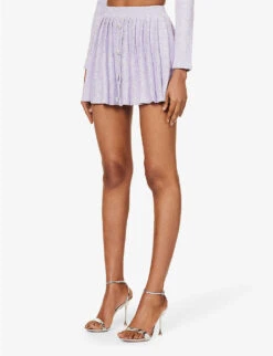 SELF PORTRAIT Sequin-embellished Mid-rise Wool And Cotton-blend Knitted Mini Skirt -Reis Clothing Shop R04195750 PURPLE ALT02
