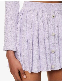 SELF PORTRAIT Sequin-embellished Mid-rise Wool And Cotton-blend Knitted Mini Skirt -Reis Clothing Shop R04195750 PURPLE ALT04