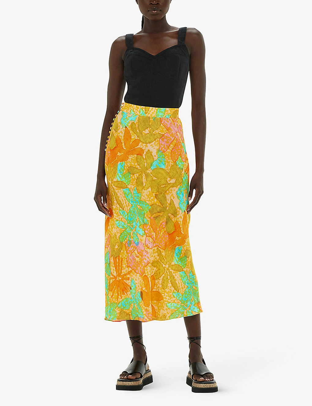 Whistles Palm Floral-print Button-embellished Woven Midi Skirt 2 Whistles Palm Floral-print Button-embellished Woven Midi Skirt - Image 2