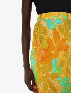 Whistles Palm Floral-print Button-embellished Woven Midi Skirt 9 Whistles Palm Floral-print Button-embellished Woven Midi Skirt -Reis Clothing Shop R04195944 MULTICOLOURED ALT04