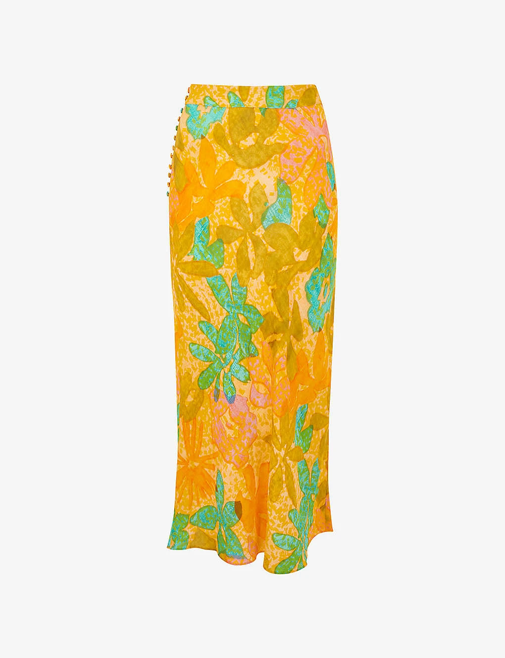 Whistles Palm Floral-print Button-embellished Woven Midi Skirt 1 Whistles Palm Floral-print Button-embellished Woven Midi Skirt