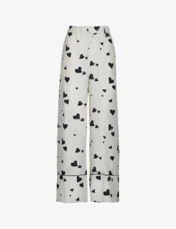 Marni Flared High-rise Heart-print Silk Trousers