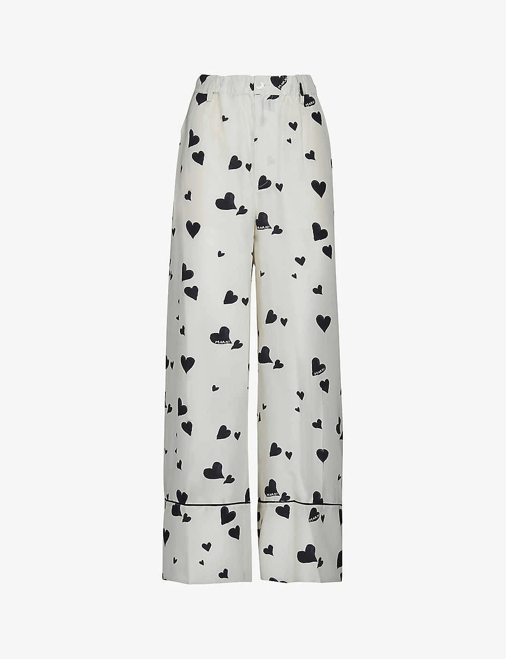 Marni Flared High-rise Heart-print Silk Trousers 1 Marni Flared High-rise Heart-print Silk Trousers